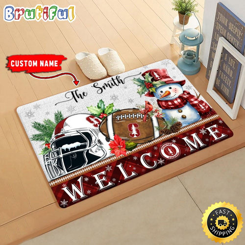 NCAA Stanford Cardinal Doormat Welcome Christmas Custom Name Football Doormat