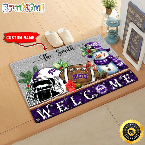 NCAA TCU Horned Frogs Doormat Welcome Christmas Custom Name Football Doormat