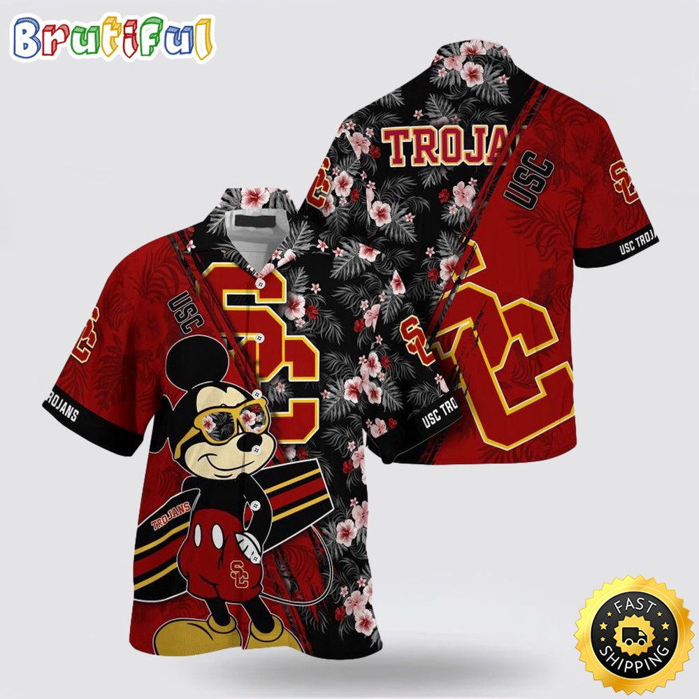 NCAA Usc Trojans Hawaiian Shirt Mickey And Floral Pattern