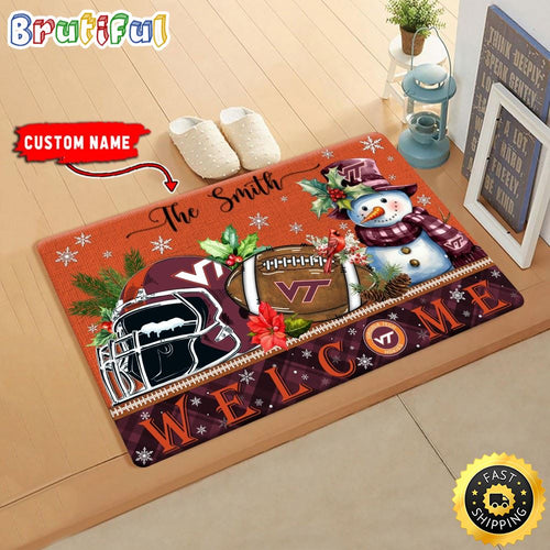 NCAA Virginia Tech Hokies Doormat Welcome Christmas Custom Name Football Doormat