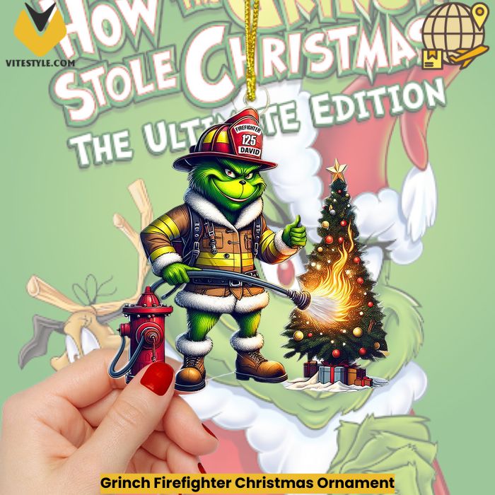 Grinch Firefighter Christmas Ornament
