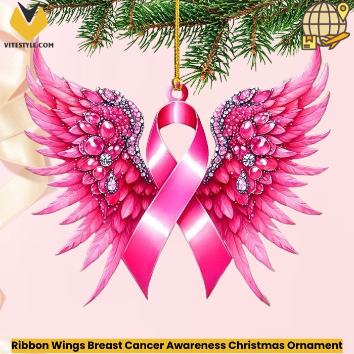 Ribbon Wings Breast Cancer Awareness Christmas Ornament