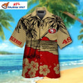 NFL 49ers Hawaiian Shirt Beige And Red Palm Tree Beach Theme
