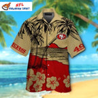 NFL 49ers Hawaiian Shirt Beige And Red Palm Tree Beach Theme