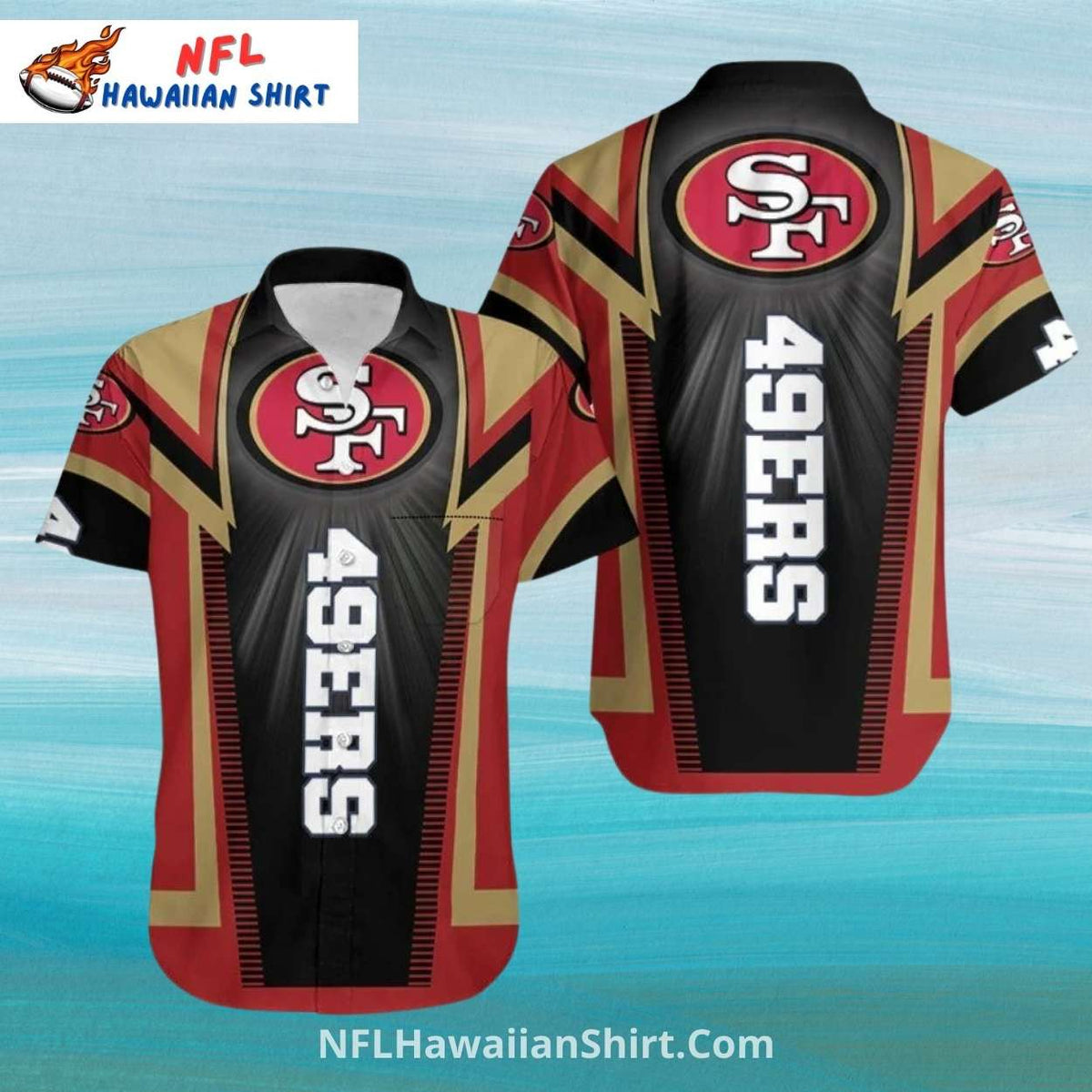 NFL 49ers Hawaiian Shirt Black And Gold Lightning Design