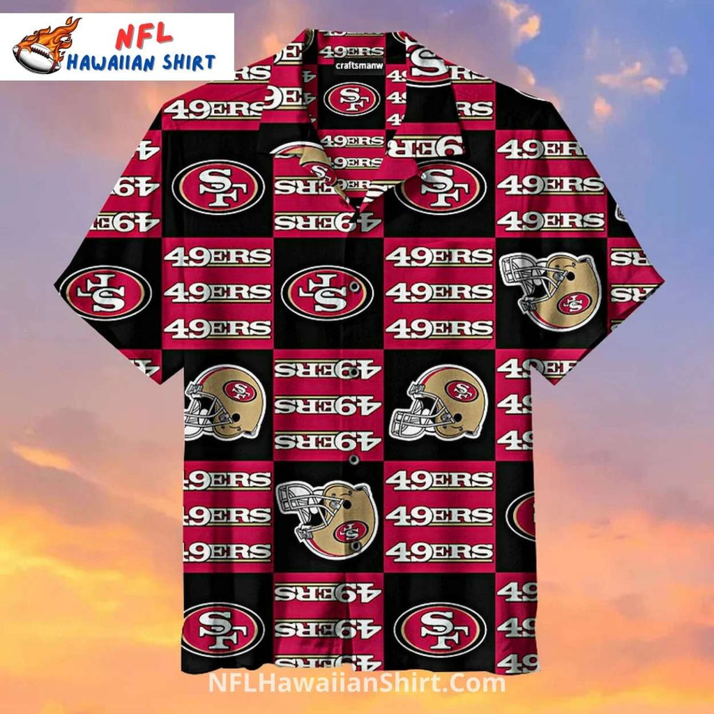 NFL 49ers Hawaiian Shirt Black And Red Checkered Logo Pattern