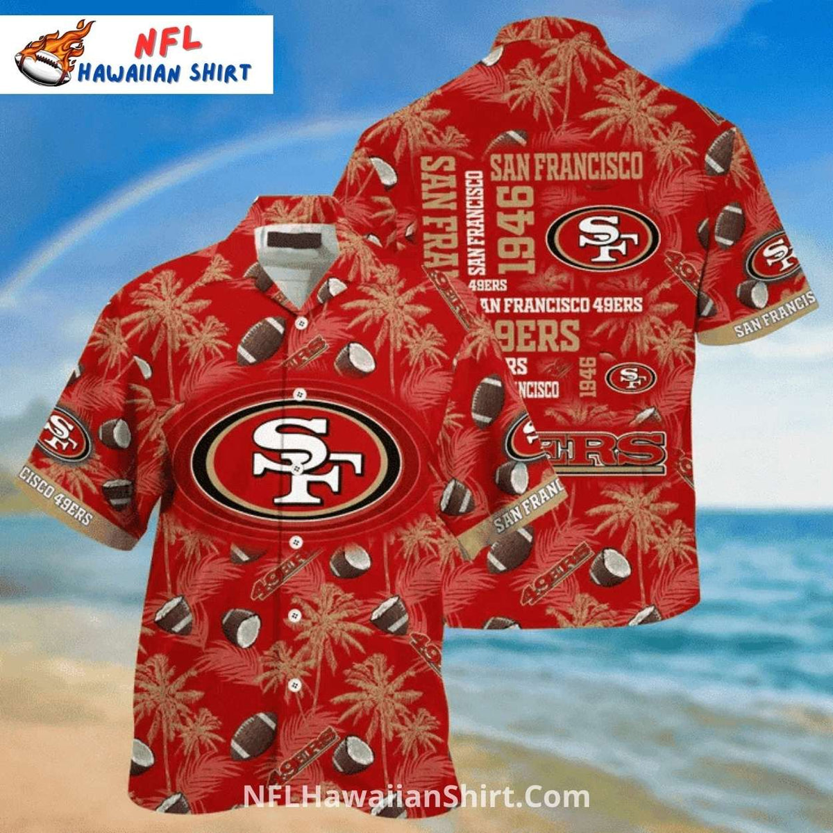 NFL 49ers Hawaiian Shirt Football And Palm Tree Pattern