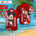 NFL 49ers Hawaiian Shirt Mickey Mouse Red Floral Design