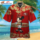 NFL 49ers Hawaiian Shirt Minnie Mouse Floral Red Design