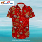 NFL 49ers Hawaiian Shirt Red And Gold Floral Pattern