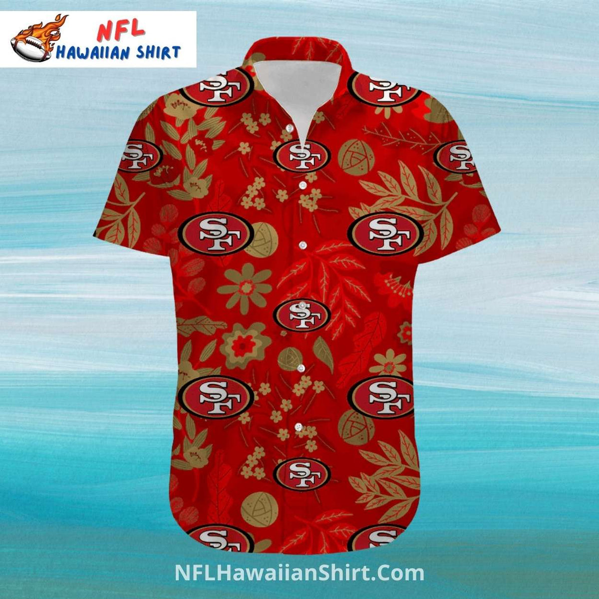 NFL 49ers Hawaiian Shirt Red And Gold Floral Pattern