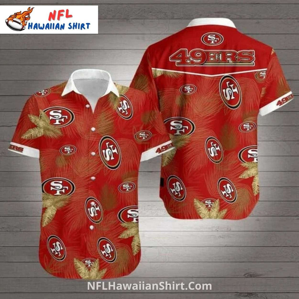 NFL 49ers Hawaiian Shirt Red And Gold Palm Pattern