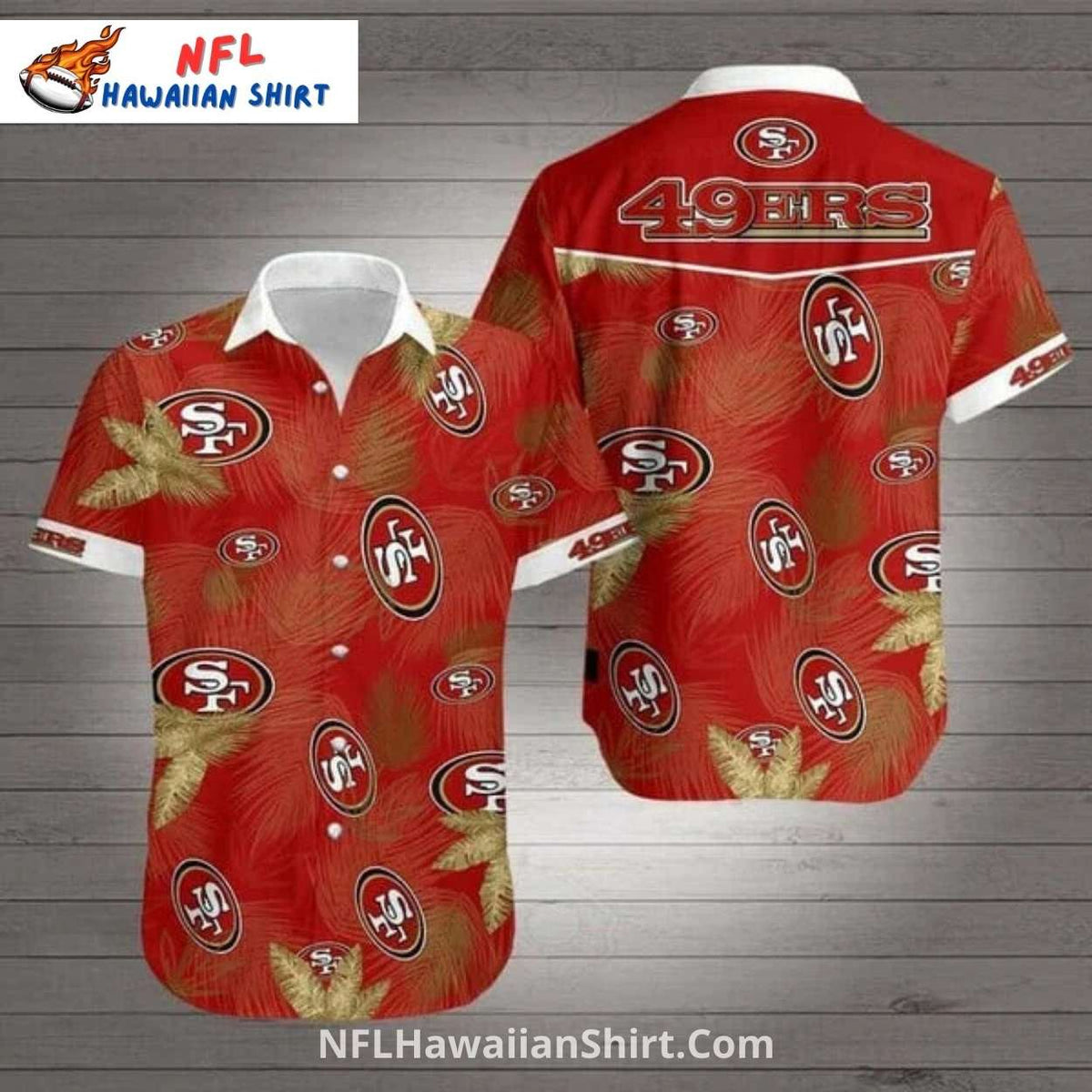 NFL 49ers Hawaiian Shirt Red And Gold Palm Pattern