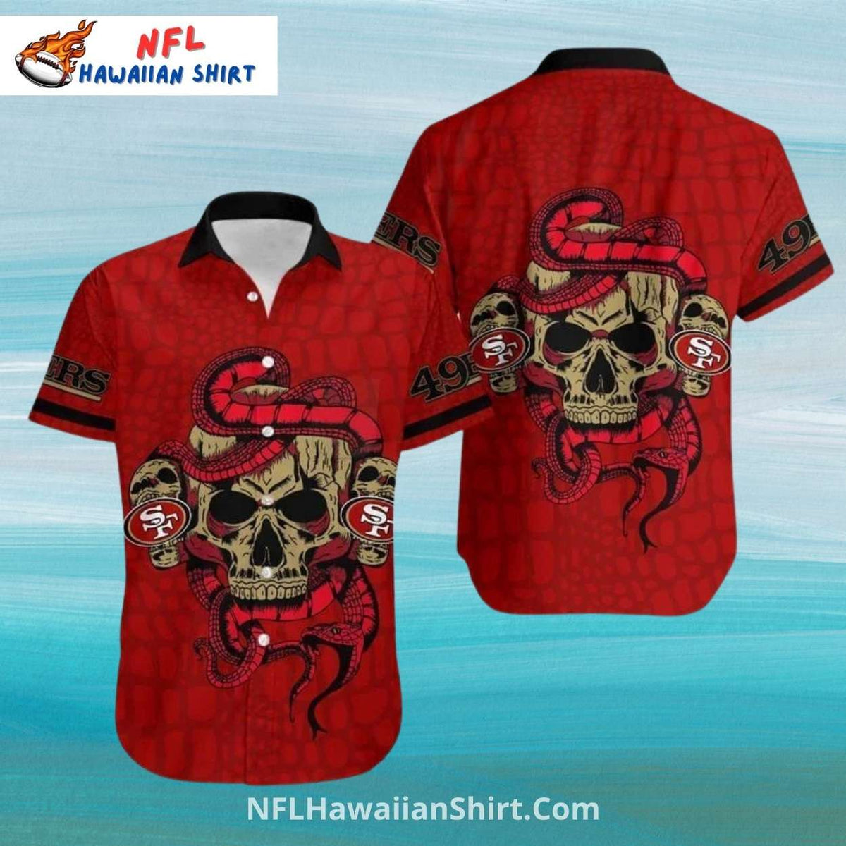 NFL 49ers Hawaiian Shirt Red Skull And Snake Fierce Design