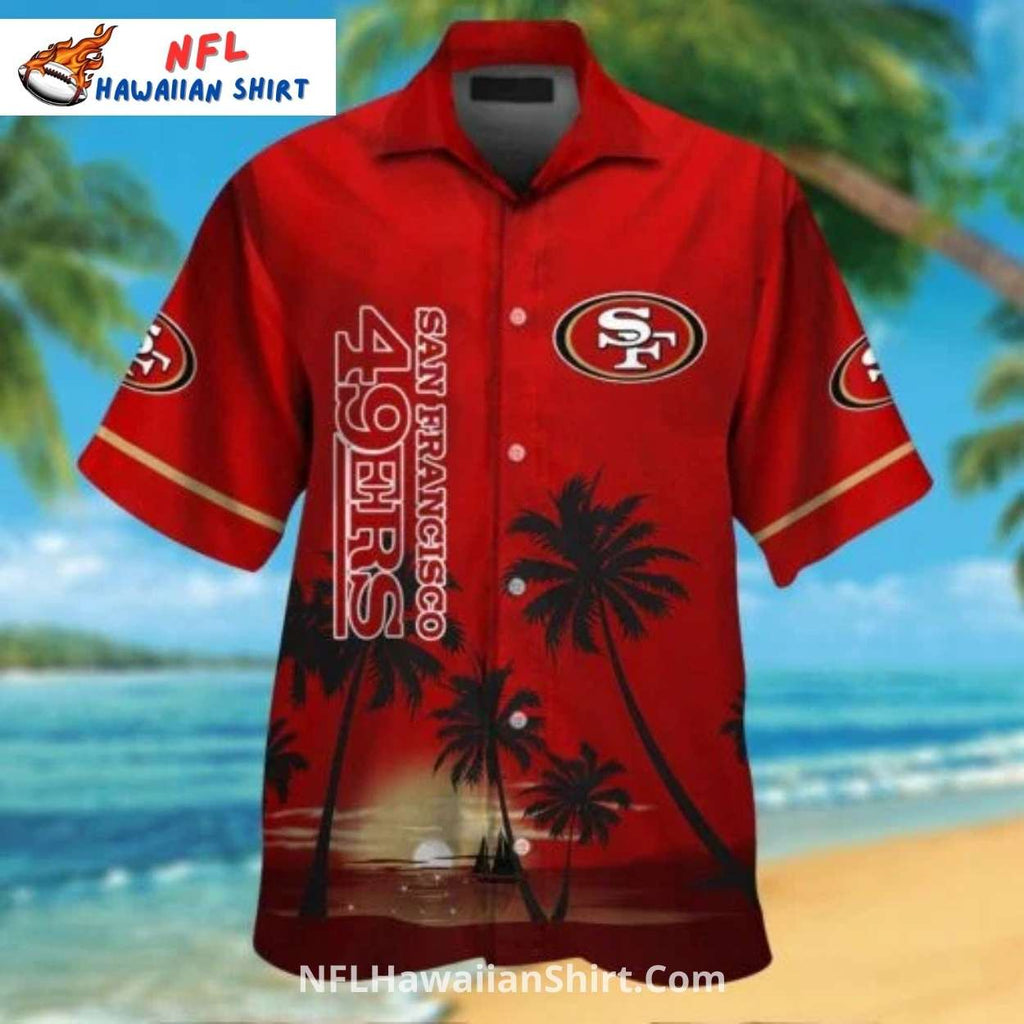 NFL 49ers Hawaiian Shirt Sunset Palm Tree Beach Design