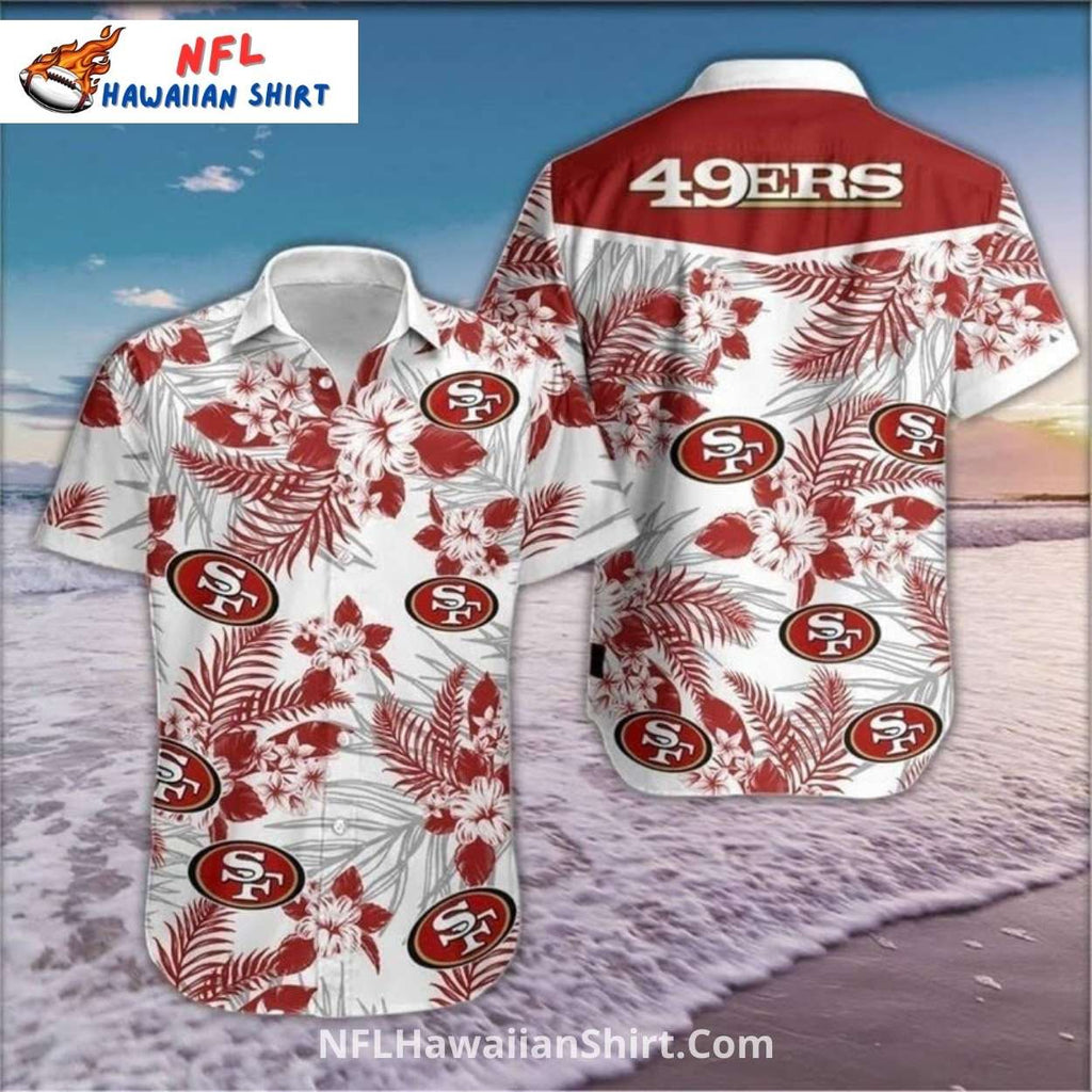 NFL 49ers Hawaiian Shirt White And Red Floral Palm Pattern