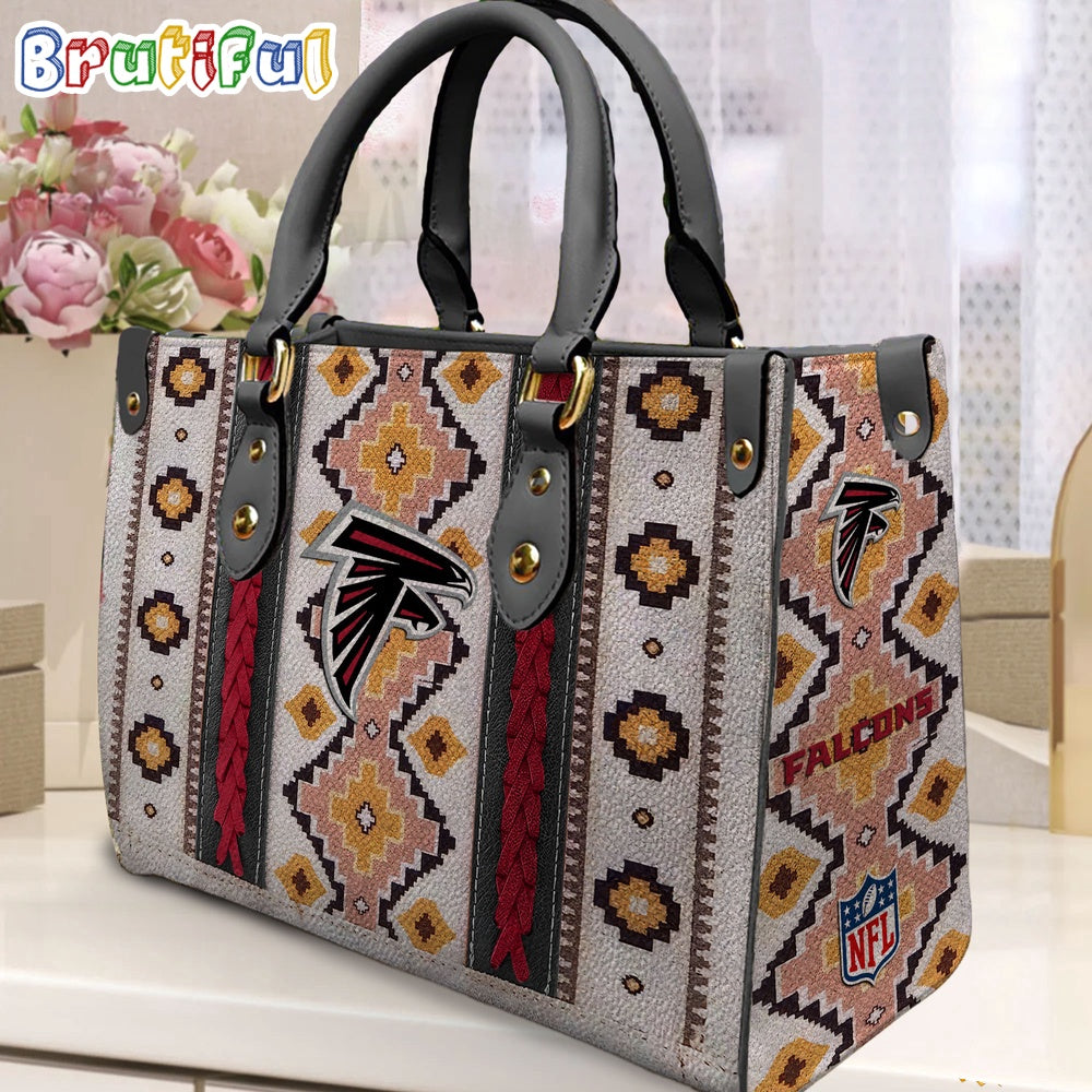 NFL Atlanta Falcons Native American Pattern Leather Bag, Football Women Leather Bag