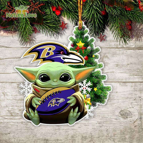 NFL Baltimore Ravens Baby Yoda Christmas Ornament Xmas Tree Decoration