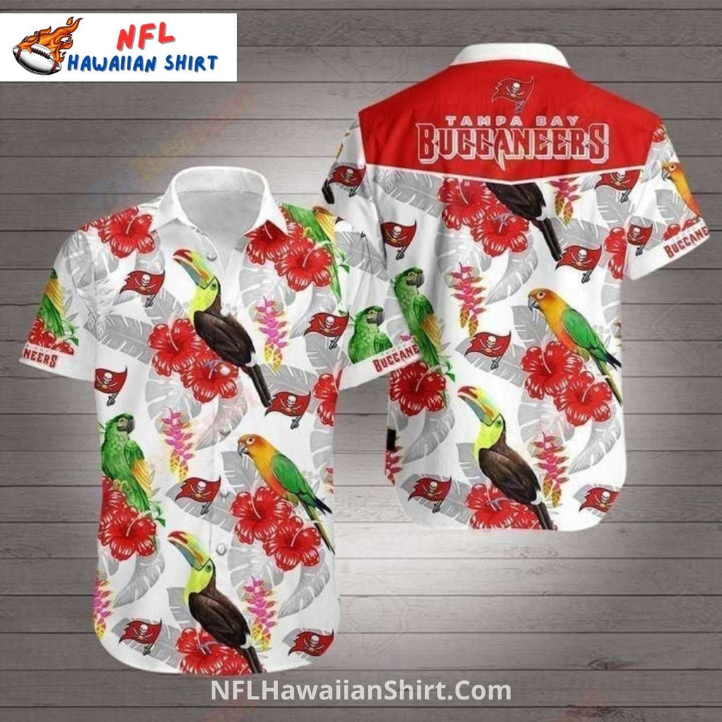 NFL Buccaneers Parrot And Floral Hawaiian Shirt In White