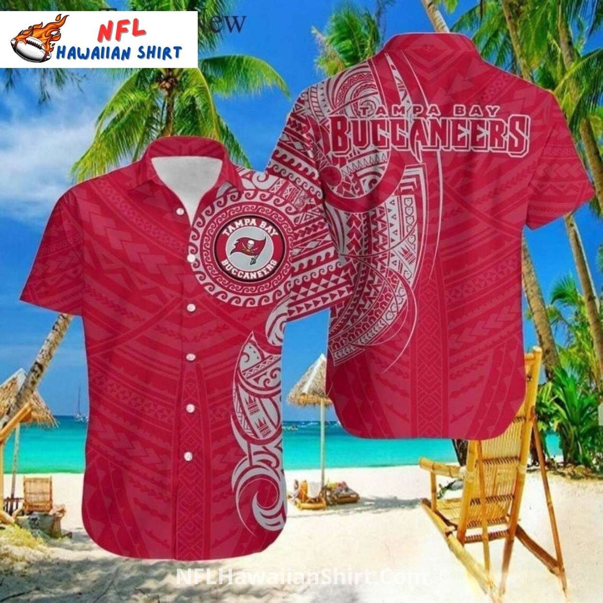 NFL Buccaneers Tribal Design Hawaiian Shirt In Bold Red