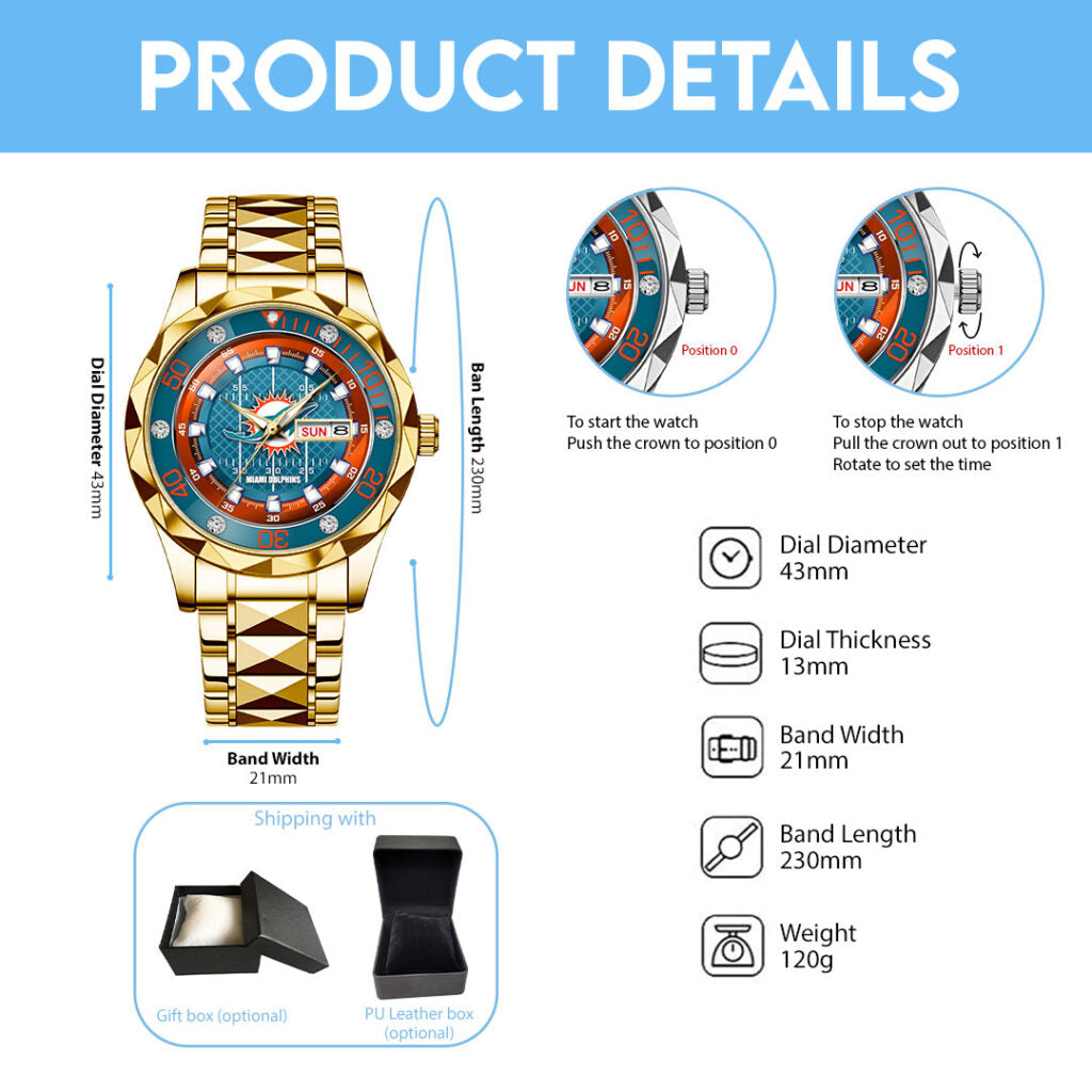 Miami Dolphins Alloy Luxury Quartz Watch - TMTHU910