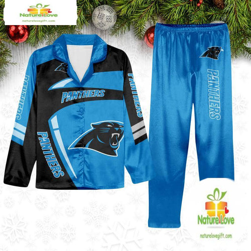 NFL Carolina Panthers Football Team Winter Satin Pajamas Set Gift for Fans