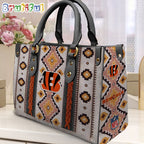 NFL Cincinnati Bengals Native American Pattern Leather Bag, Football Women Leather Bag