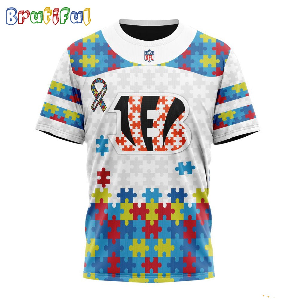 NFL Cincinnati Bengals T-Shirt Special Autism Awareness Design 3D T-Shirt