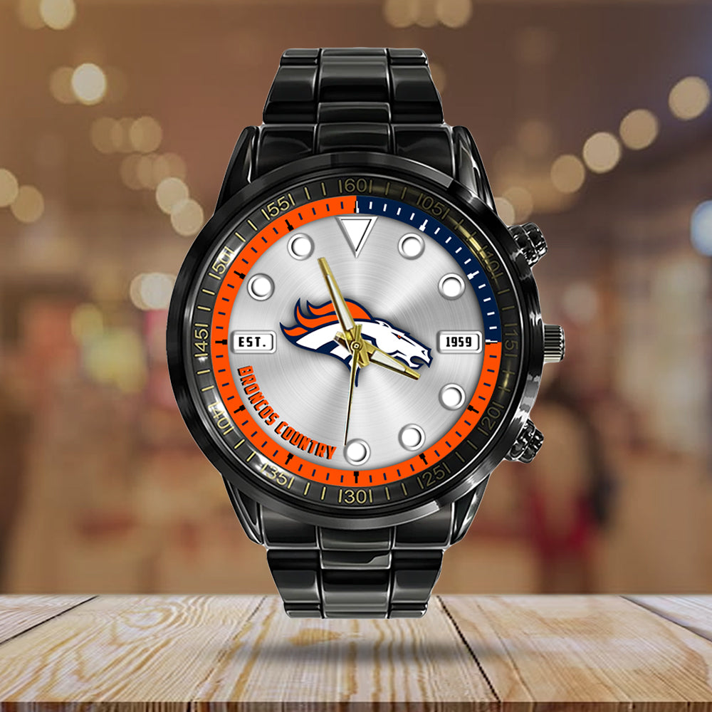 Denver Broncos Black Stainless Steel Watch - HOATT12941