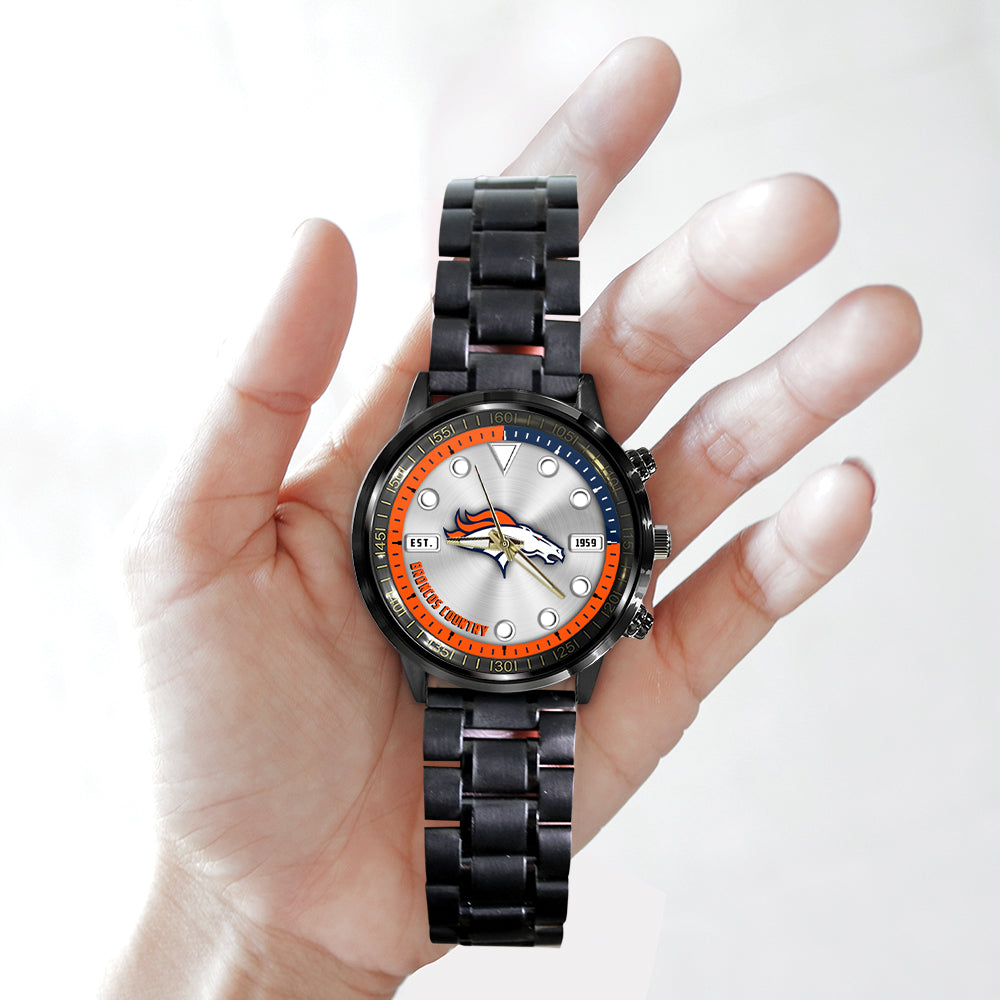 Denver Broncos Black Stainless Steel Watch - HOATT12941