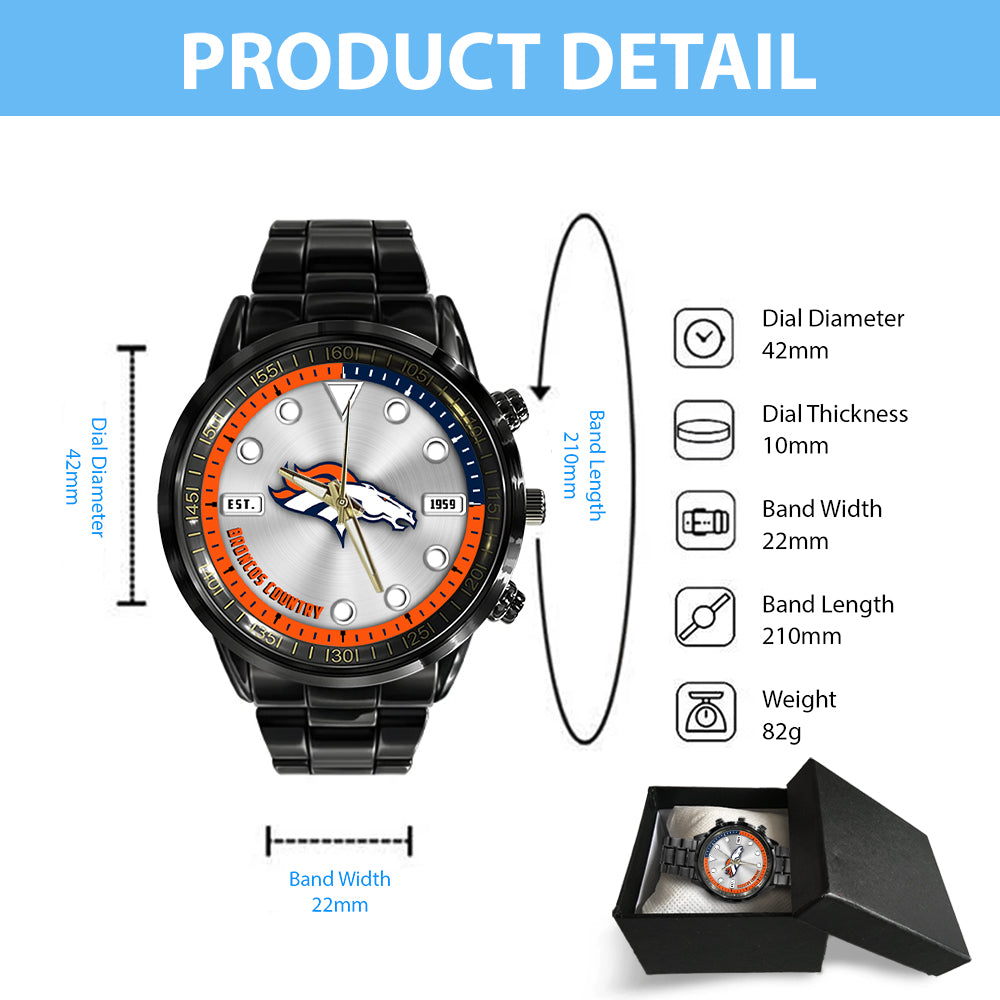 Denver Broncos Black Stainless Steel Watch - HOATT12941