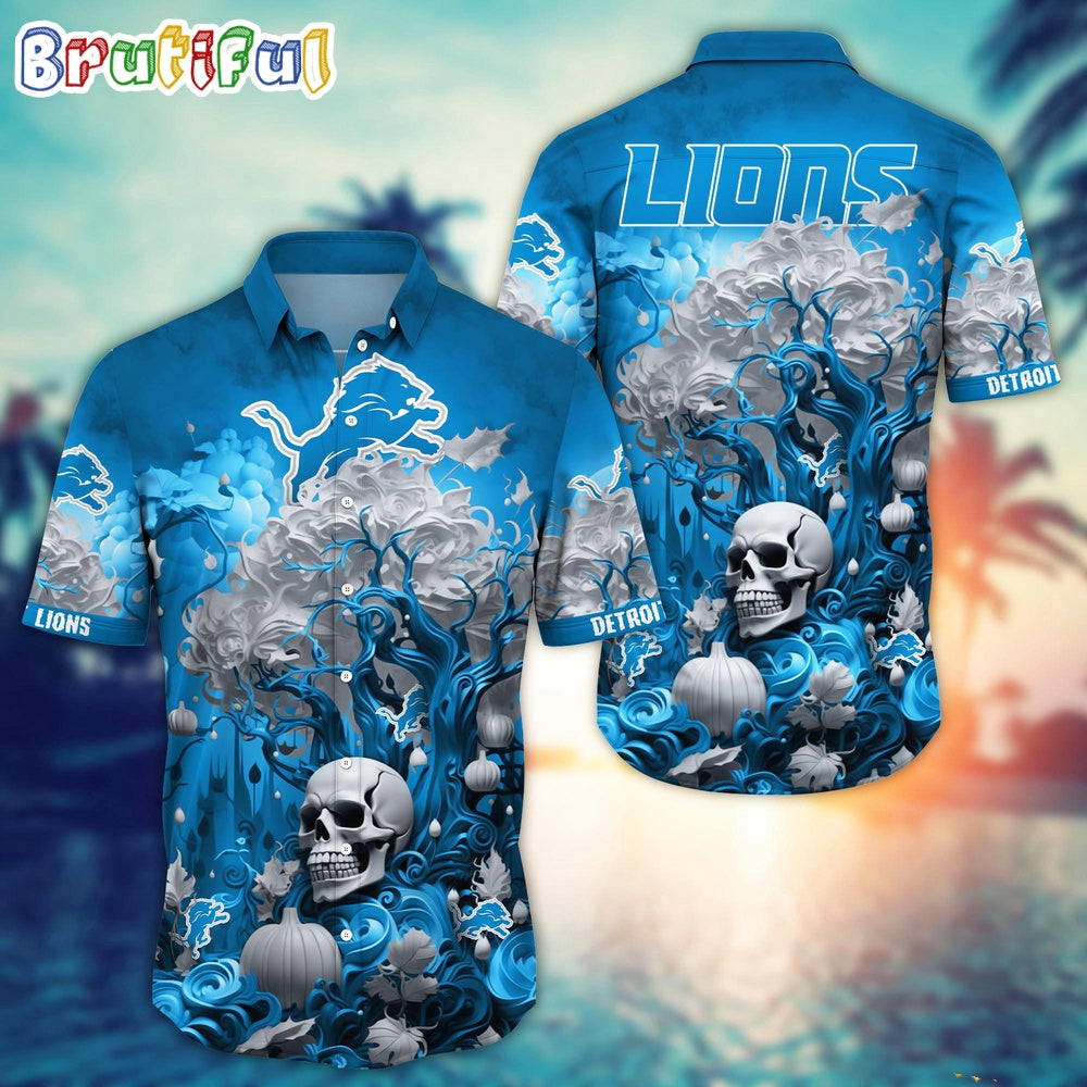 NFL Detroit Lions Halloween Skull Pumpkin Hawaiian Shirt