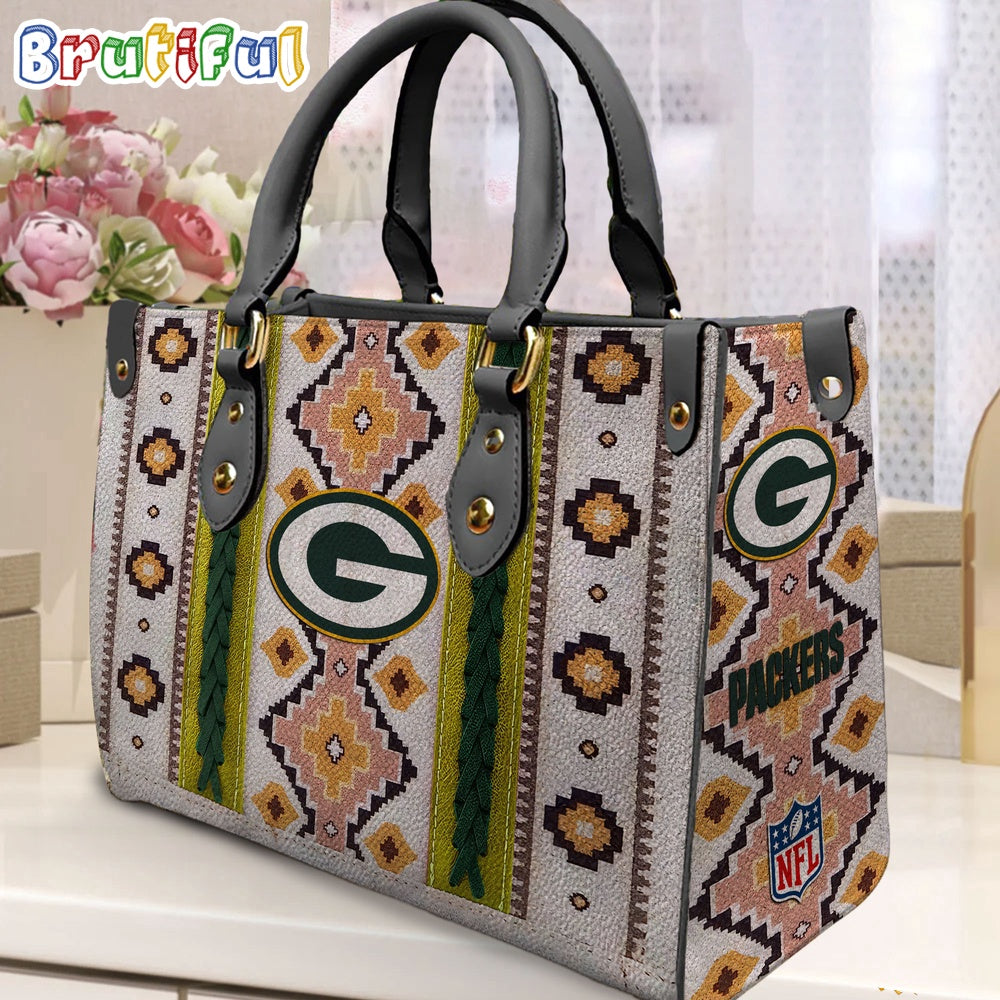 NFL Green Bay Packers Native American Pattern Leather Bag, Football Women Leather Bag