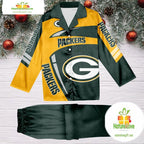 NFL Green Bay Packers Football Team Winter Satin Pajamas Set Gift for Fans
