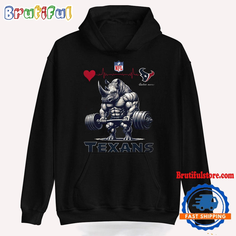NFL Houston Texans Team Funny Rhinoceros Powerlifting Hoodie Shirt