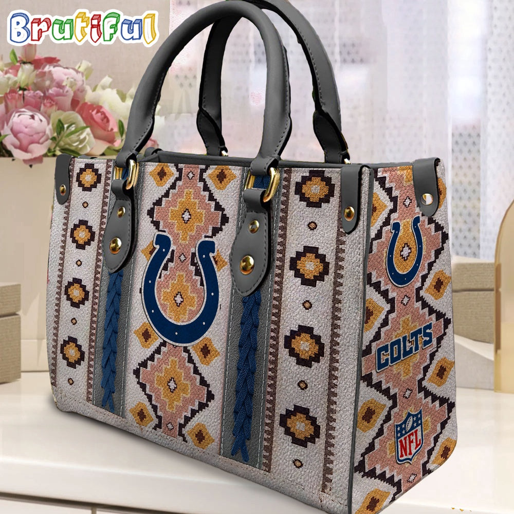 NFL Indianapolis Colts Native American Pattern Leather Bag, Football Women Leather Bag