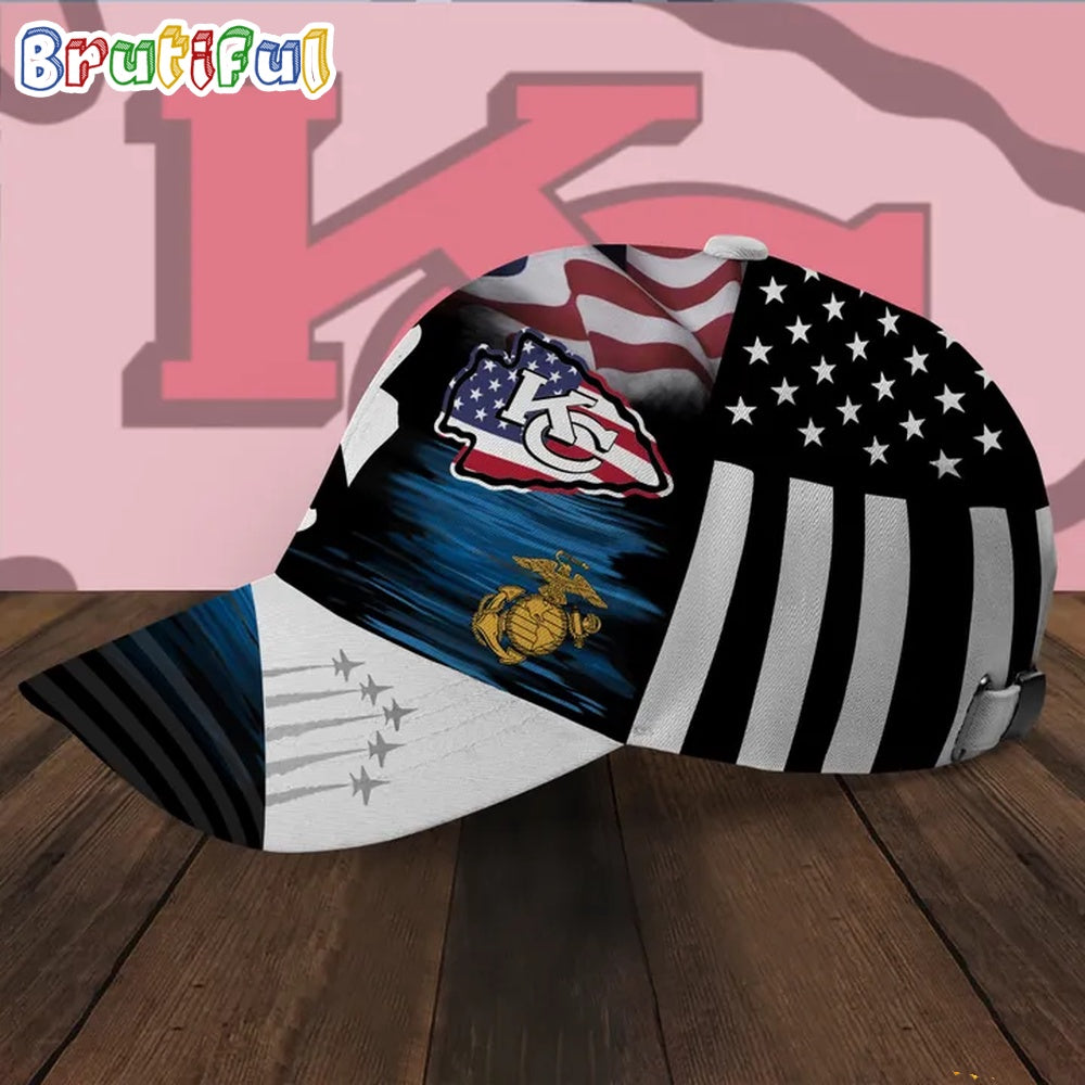 NFL Kansas City Chiefs Special American Flag US Marine Corps Veteran Baseball Cap