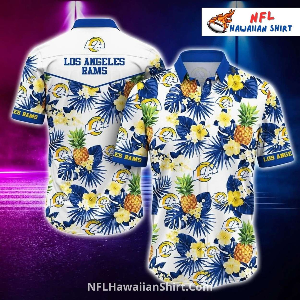 NFL LA Rams Pineapple And Tropical Floral White Hawaiian Shirt