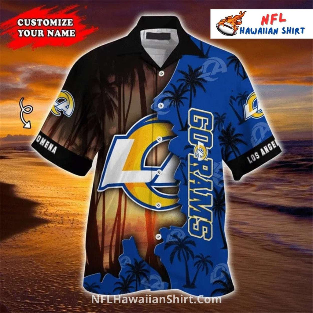 NFL LA Rams Sunset Beach Palm Trees Custom Name Hawaiian