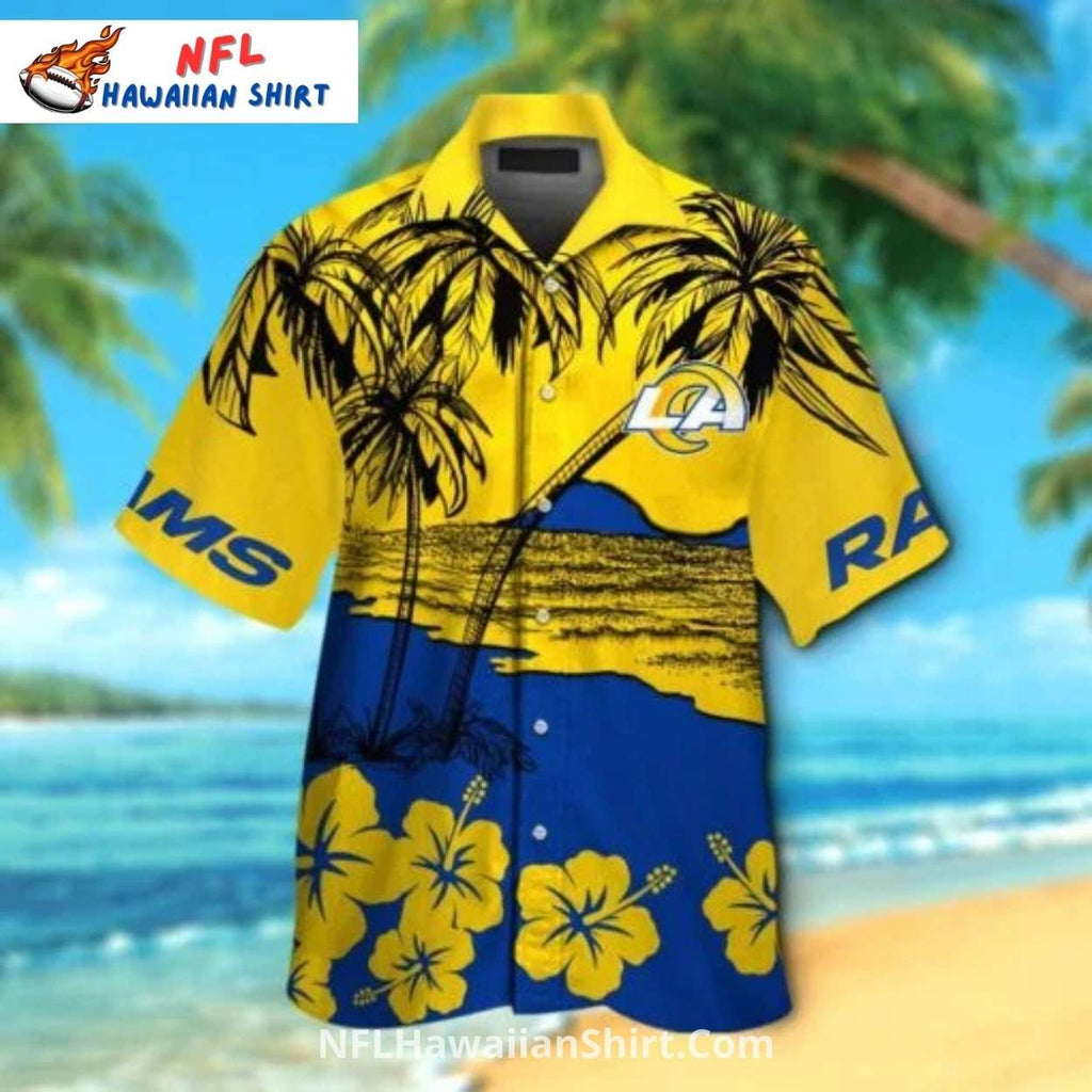 NFL LA Rams Yellow And Blue Palm Tree Sunset Aloha Shirt