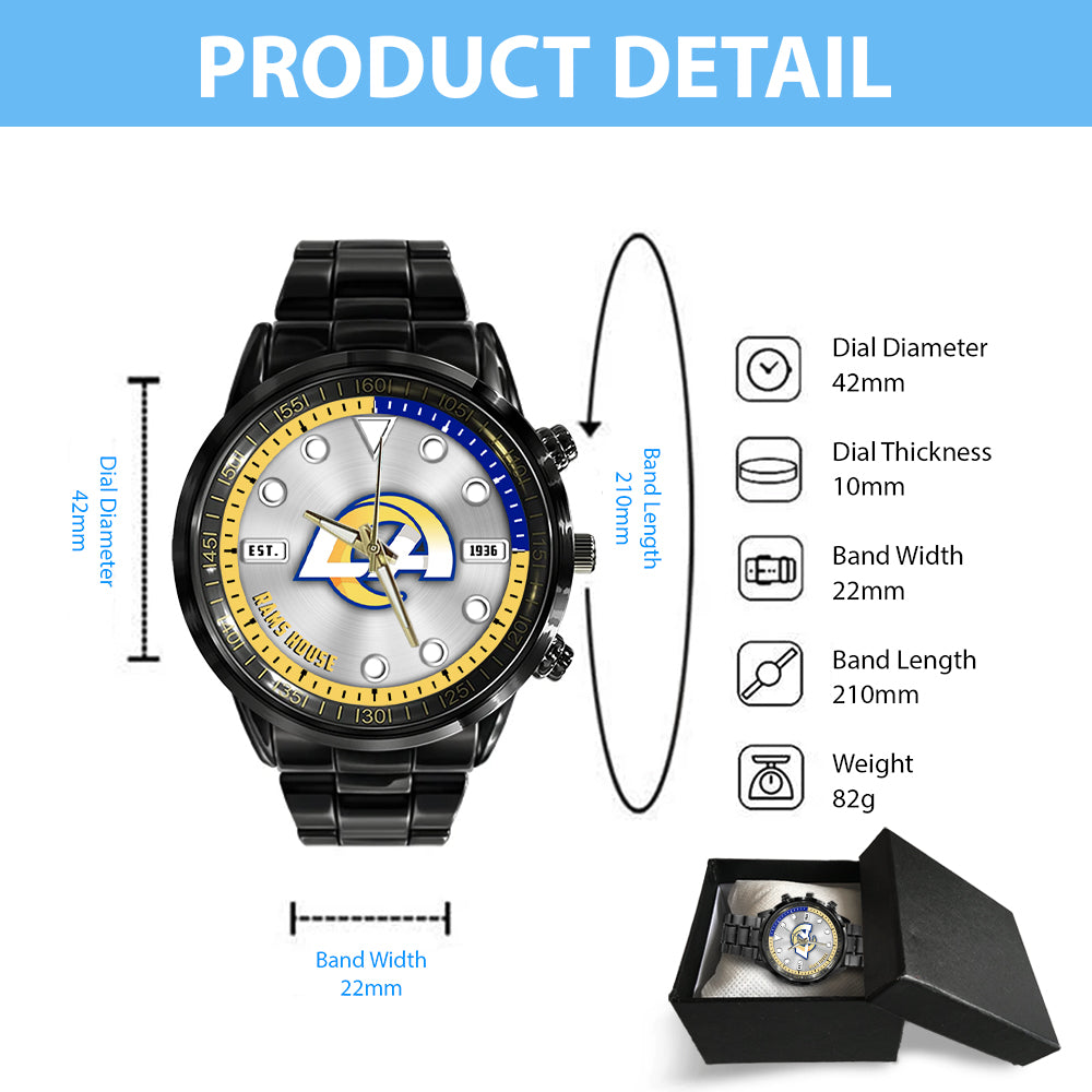 Los Angeles Rams Black Stainless Steel Watch - HOATT12950