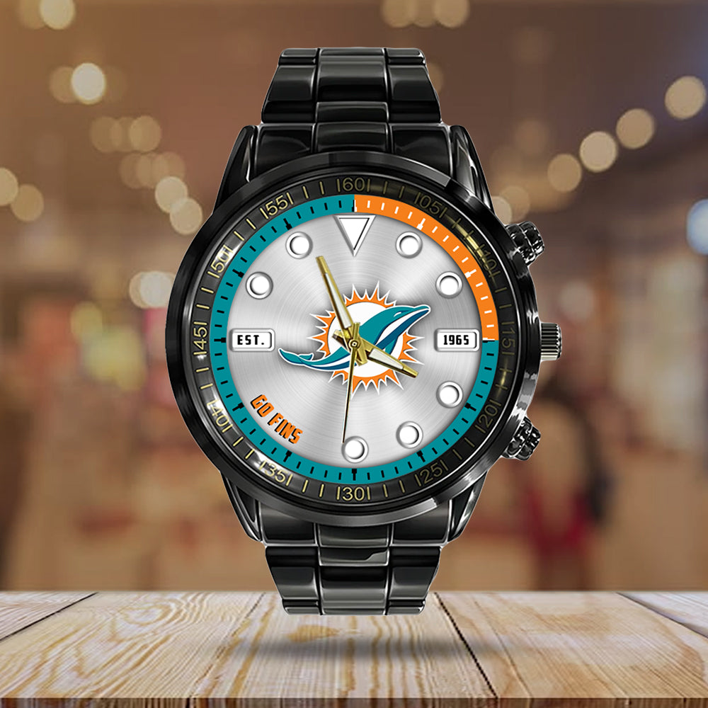Miami Dolphins Black Stainless Steel Watch - HOATT13951