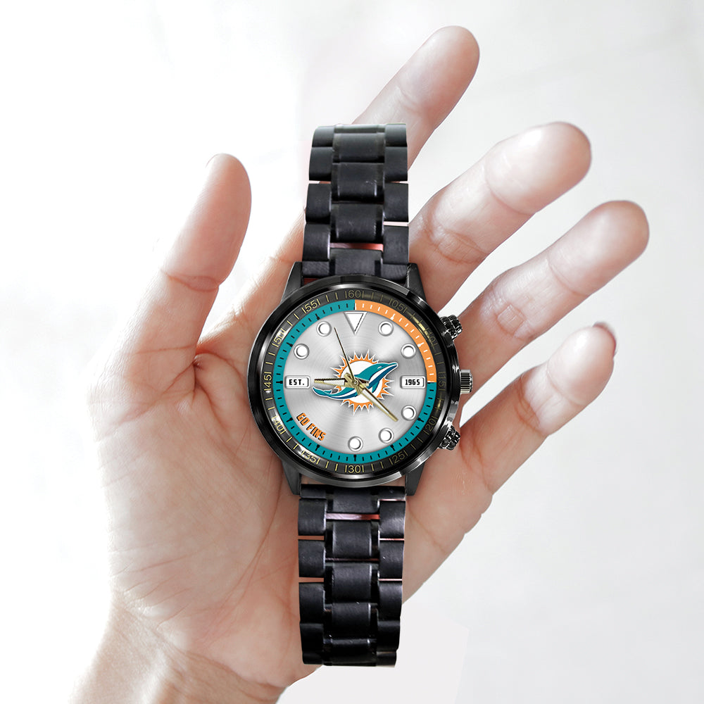 Miami Dolphins Black Stainless Steel Watch - HOATT13951