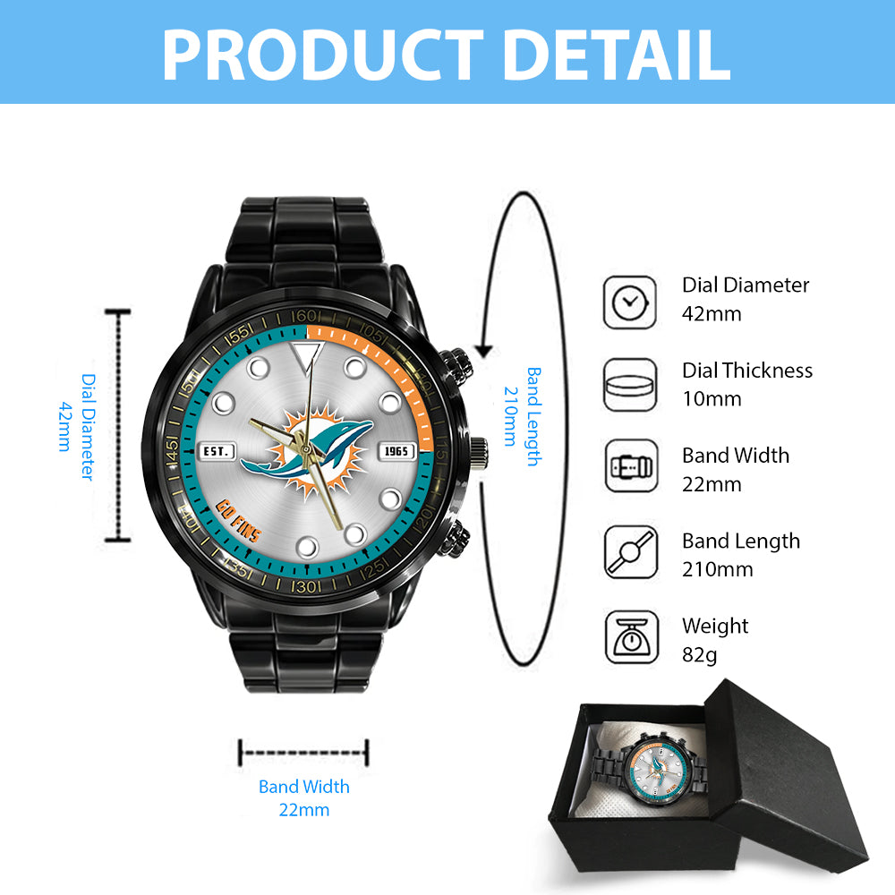 Miami Dolphins Black Stainless Steel Watch - HOATT13951