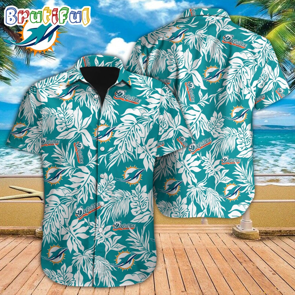 NFL Miami Dolphins Hawaiian Shirt Tropical Leafs Design Aloha Shirts