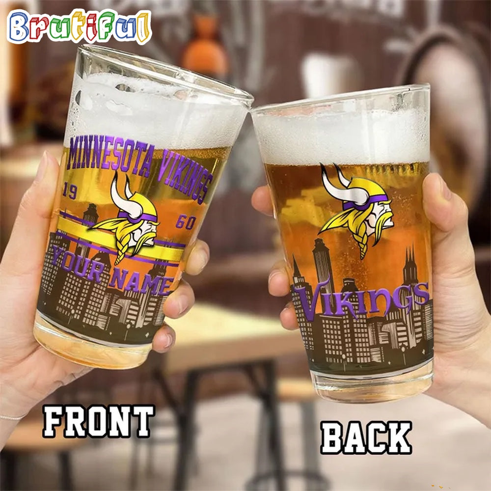 NFL Minnesota Vikings Beer Glass Cup 16oz, Custom Football Glass Cup