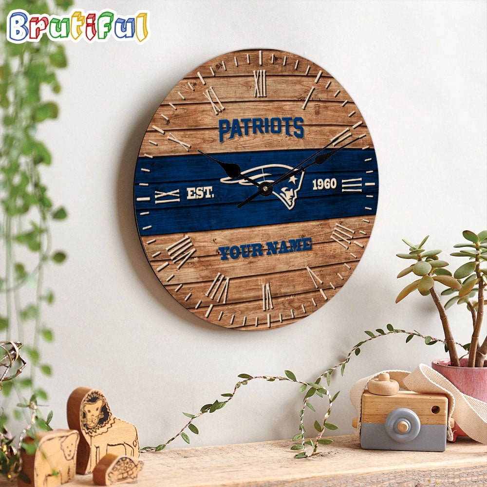 NFL New England Patriots Clock Custom Name Wooden Clock