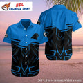 NFL Panthers Hawaiian Shirt in Sharp Blue Black Angular Design