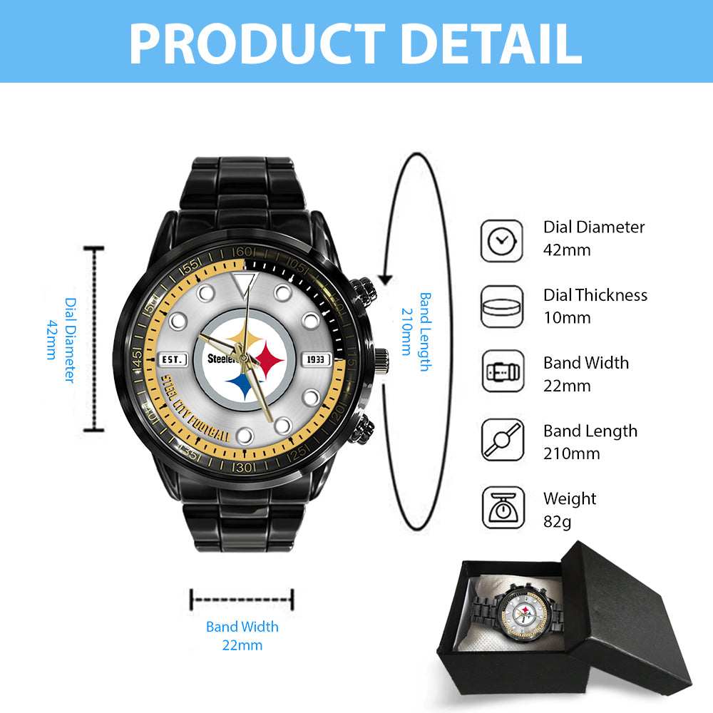 Pittsburgh Steelers Black Stainless Steel Watch - HOATT12958