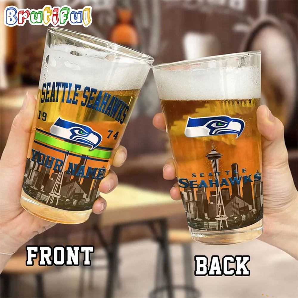 NFL Seattle Seahawks Beer Glass Cup 16oz, Custom Football Glass Cup